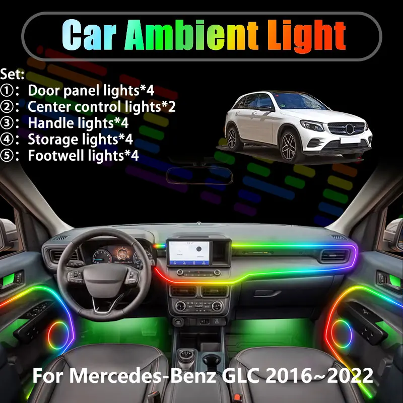 

Для Mercedes-Benz GLC 2016~2022 X253 MK1 2/18 в 1: Комплект светодиодной подсветки салона и багажника USB RGB с эффектом потока