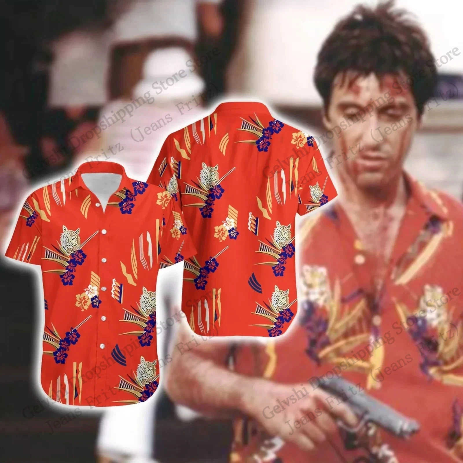 Filme quente scarface camisa havaiana tony montana 3d impressão camisa das mulheres dos homens moda manga curta camisas casuais blusa camisa elástica