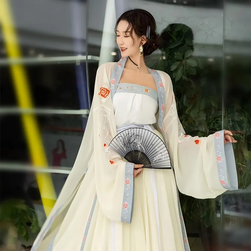 Chinese Originele Hanfu Song Dynastie Driedelige Geborduurde Taille Rok Dagelijkse Lente En Zomer Dameskleding