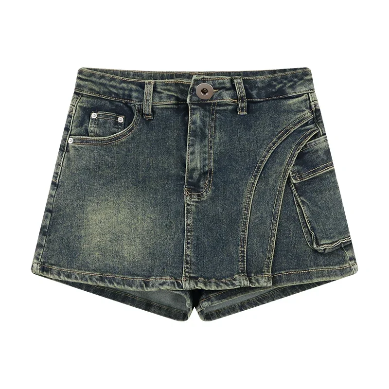 Amerykańskie dżinsy vintage damskie lato 2024, nowe cienkie niebieskie spodenki ze słowem, spodnie ZT276