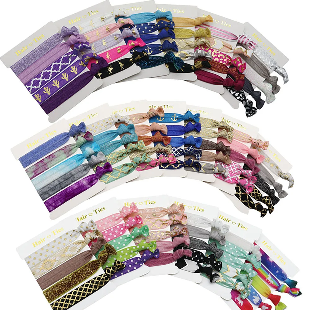 25Pcs Arrow Dots Quatrefoil Chevron Leopard Glitter FOE Headband Fold Over Elastic Ponytail Hair Ties Bracelets Hair Accessories