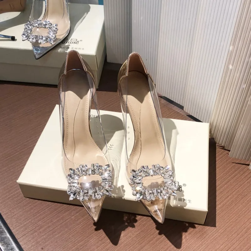 Sandali a vento da donna con fata in cristallo a punta estiva sandali da donna con tacco alto trasparente con nodo a farfalla con strass