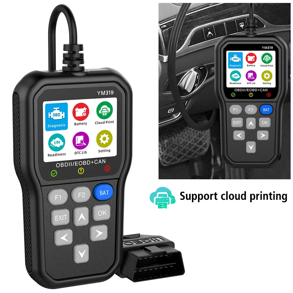 Car Diagnostic Tool OBD2 Scanner Battery Tester Clear/Erase Codes Multi-language Code Reader YM319 Check Engine System