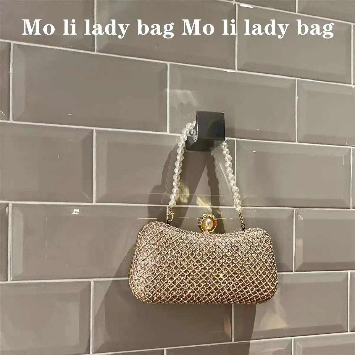 

Glitter Shiny Diamonds Evening Bag Pearl Beading Handle Fashion Women Handbag Wedding Party Clutch Purse Shoulder Crossbody Bag