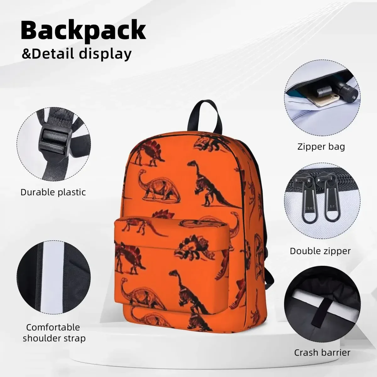 Vintage Museum Dinosaurs Black And Orange (smaller Version) Backpack Children School Bag Laptop Rucksack Travel Rucksack Bookbag