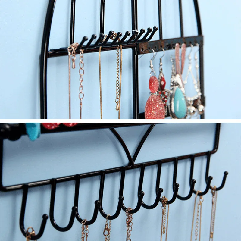Metal Earring Organizer Household Wall Hanging Necklace Rack Ear Clip Jewelry Display Rack Ear Stud Bracelet Holder