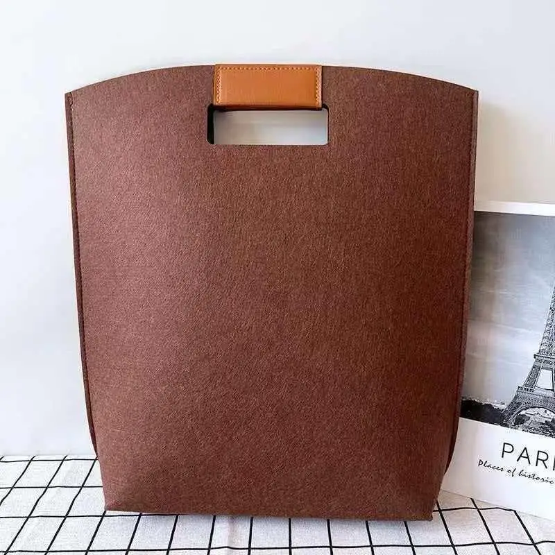 High Quality Solid Color Felt Bag Large Capacity Reusable Utility Tote Portable Eco-Friendly Felt Tote Handbag Corporate Welfar