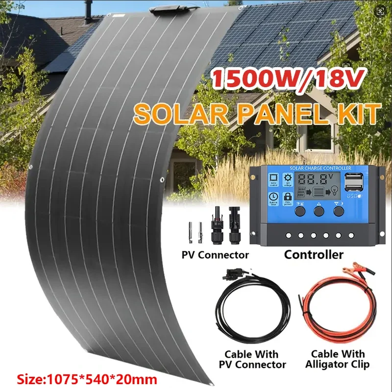 1500W Flexible Solar Panel - High-Efficiency Ultra-Thin, Bendable, Easy to Install on Curved Surfaces