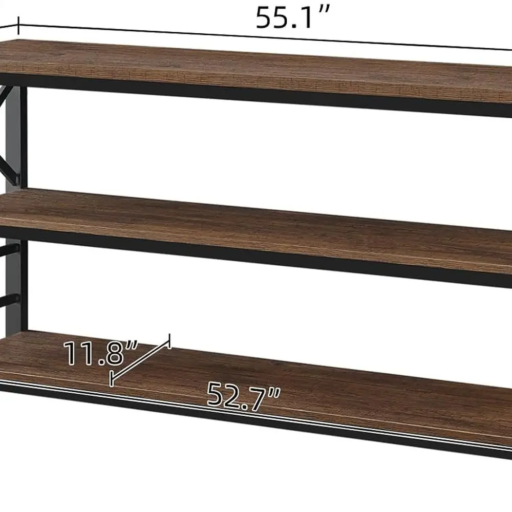 طاولة كونسول خشبية هندسية على الطراز الصناعي مع لمسات معدنية، 55 رف ريفي من 3 طبقات للمساحات المعيشة والممرات في الحاجب #2