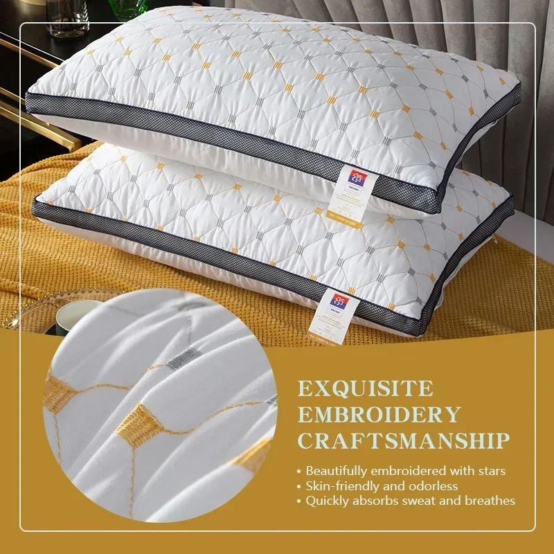 1pc Hotel's Same Feather Cotton Pillow Core Three-dimensional Neck Pillow For Sleeping Bedroom Dormitory Hotel Applicable