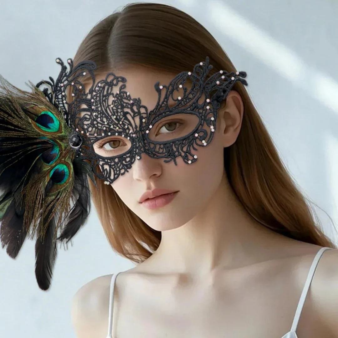 Farbverlauf Feder Gesichtsmaske mit Diamant Sexy Spitze Augenmaske Halloween Cosplay Party Diy Masken Maskerade Kopfbedeckung Requisiten