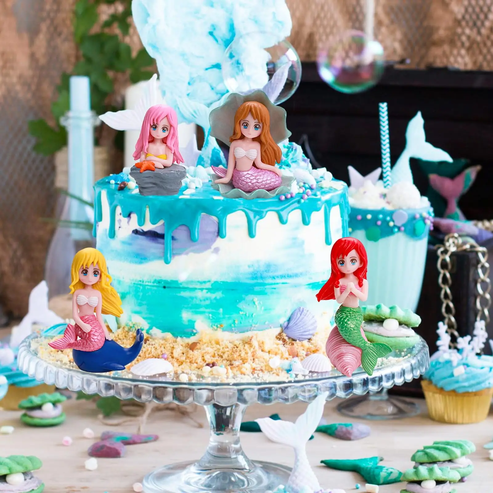 Sea Ocean Animals Cake Topper Shell Shark Octopus Decorations For Kids Mermaid Birthday Under The Sea Baby Shower Party Decors