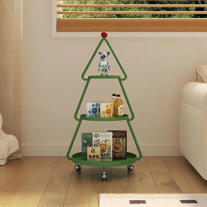 A few simple modern sofas by the Christmas tree, movable creative storage in the living room, a few bedside snack shelves