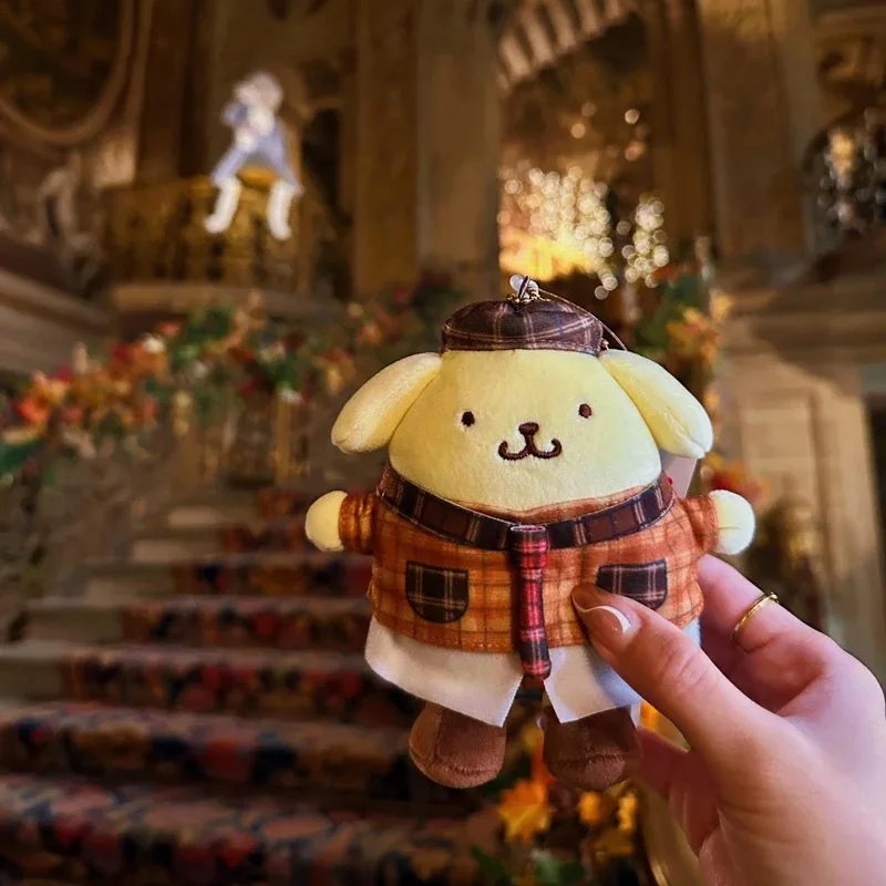 

Cute TS Grid Retro Kitty Plush Toy Kuromi Melody Cinnamoroll Stuffed Doll Pendant Keychain Bag Decor Plush Pendant