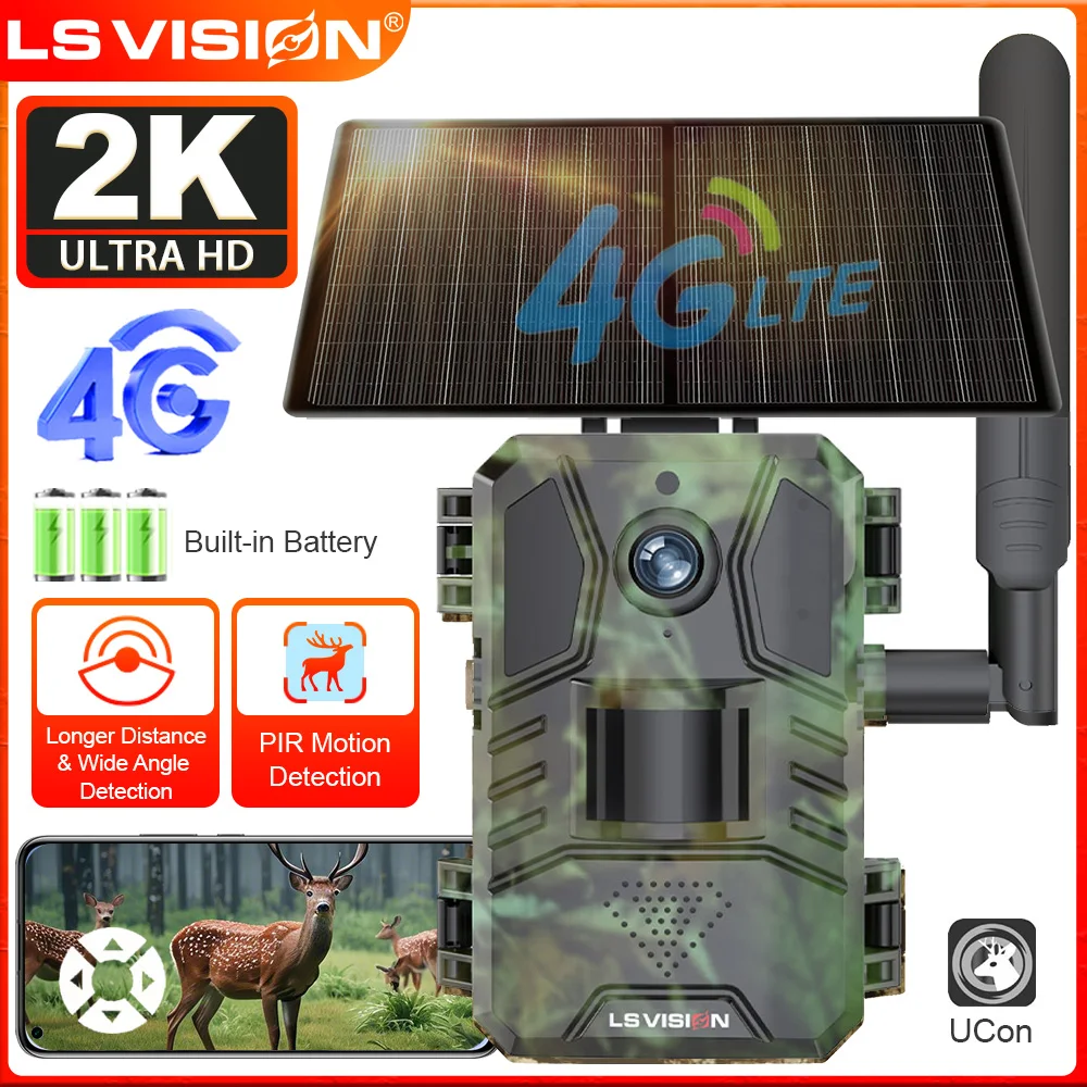 

LS VISION 4G SIM Card Solar Cellular Trail Camera Outdoor Hunting Trail Camera Motion Activated Night Vision CCTV Camera Ucon