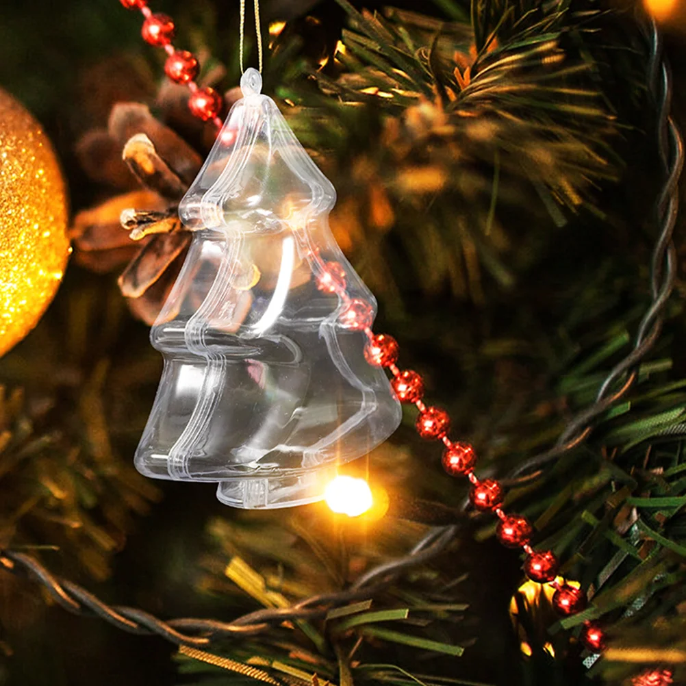 

12 Pcs Clear Plastic Fillable Christmas Tree Shaped Balls Transparent naments Craft Decoration Boxes Holiday Gifts DIY Hanging