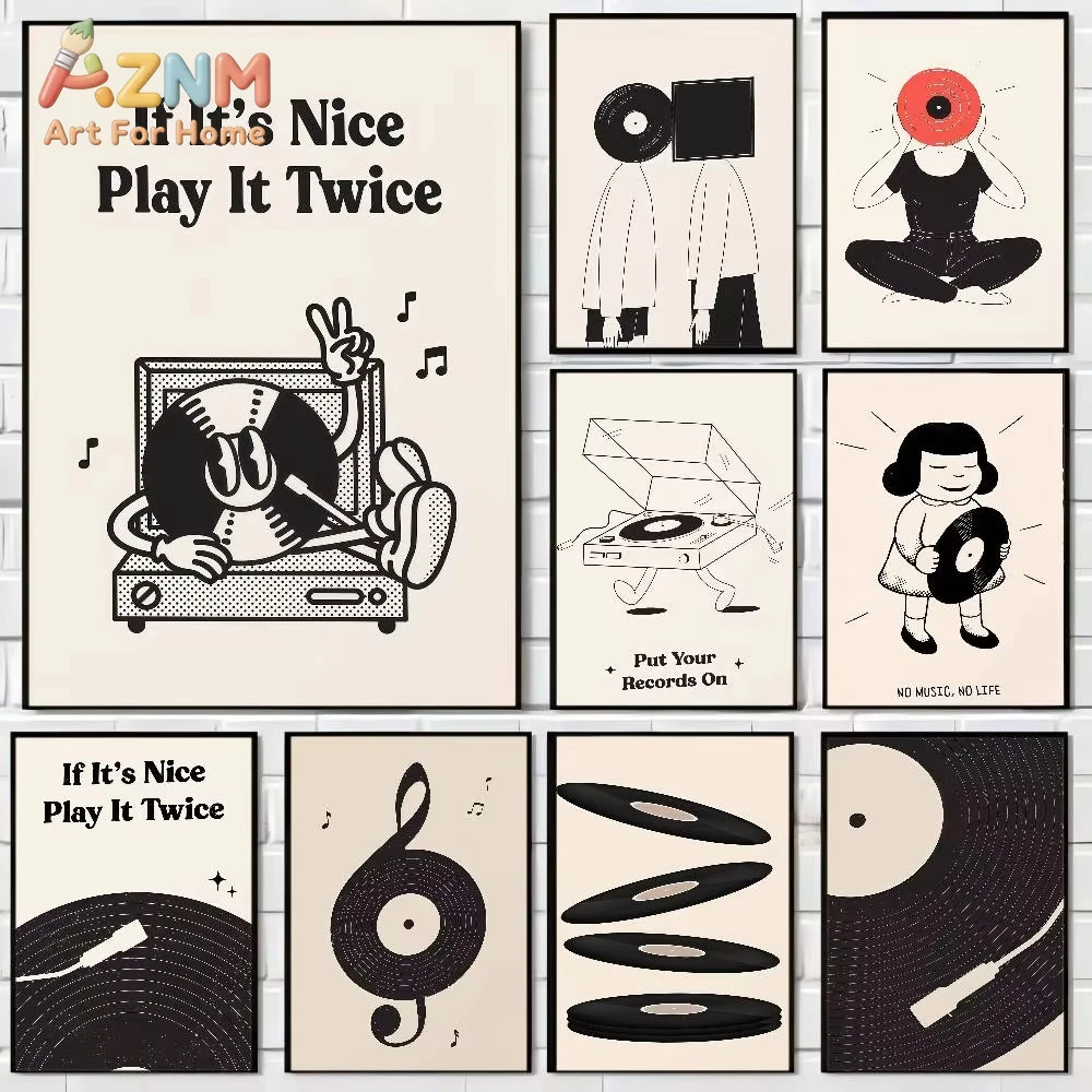 

1 шт. Черно-белые аниме-постеры с музыкальными виниловыми пластинками, самоклеящиеся, HD-качество, настенный декор, ретро-постеры для дома, кавайный декор для комнаты