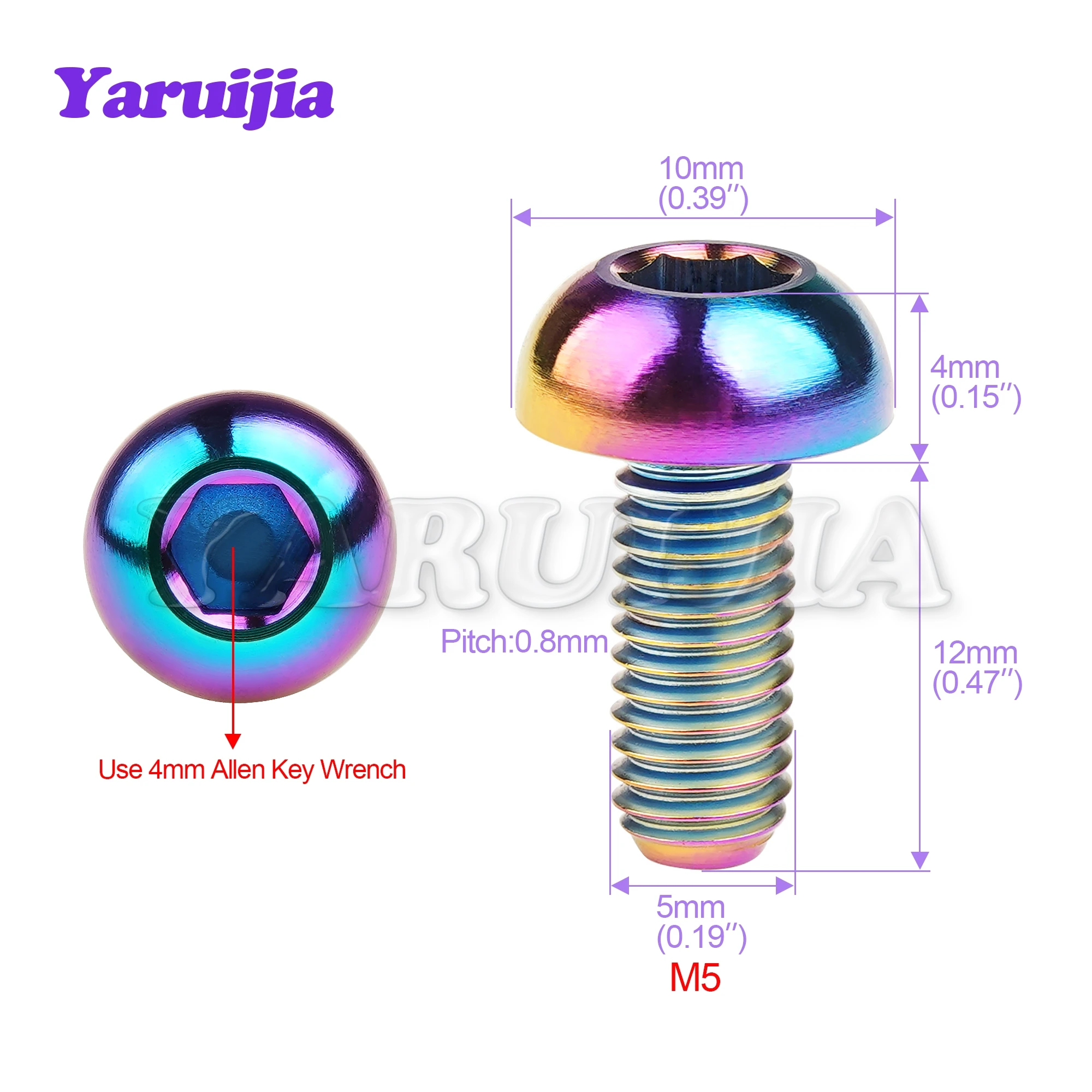 Yaruijia Titanium Bolt M5x12mm Hexgon Big half-round Head Screw for Bicycle Water Bottle Cages