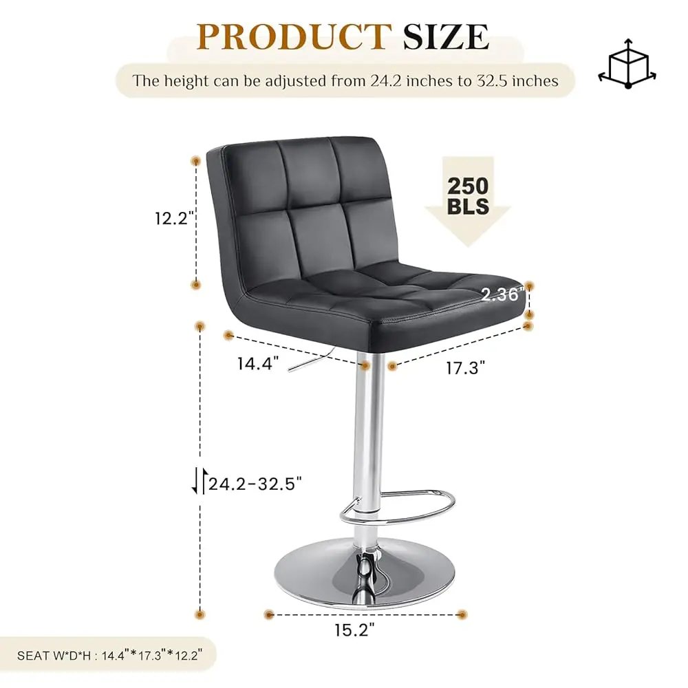 Pu Leather Adjustable Swivel Barstools With Back