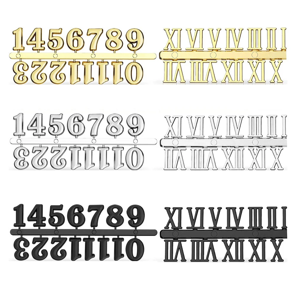 6 Piece Clock Numerals Kit Compatible with Quartz Clock For Repair Featuring Arabic and Roman Numerals for Custom Clocks