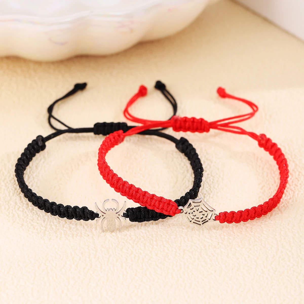 2pcs/set Handmade Braided Rope Spider Web Couple Bracelet Men and Women Fashion Halloween For Friendship Jewelry Hand Rope