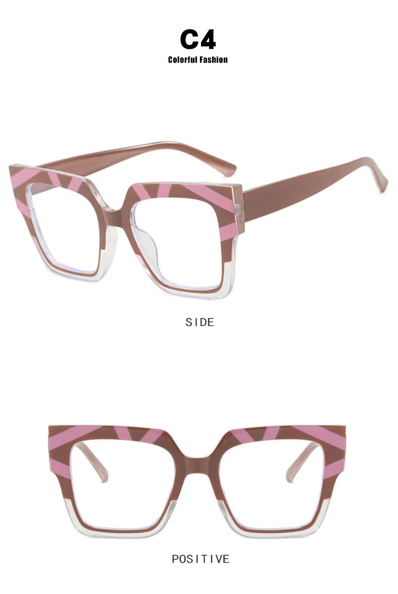 Color Matching Large Frame Cat's Eye Anti-Blue Light Myopia Glasses Frame Fashion Cool Plain Glasses -25~-600