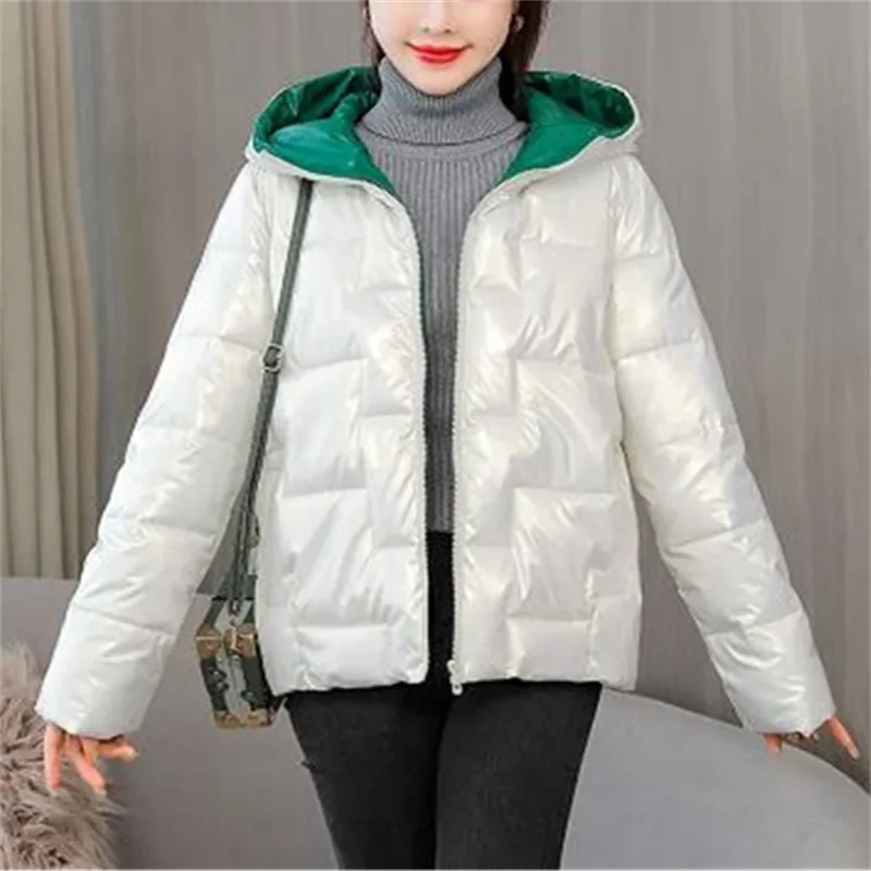 Short Cotton Coats Women Hooded Jackets Loose Glossy Bright Down Outwear Waterproof Coat Warm Winter Clothes Casual Parker Coat