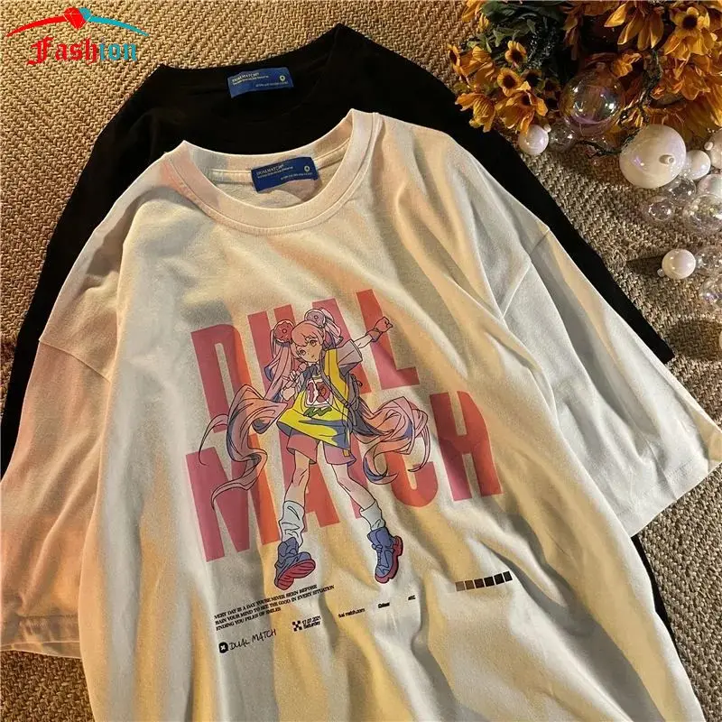 

Summer Women T-shirt Clothes Anime Casual Short-sleeved Cartoon T-shirt Printing Harajuku Half-sleeved Oversized T-shirt Top