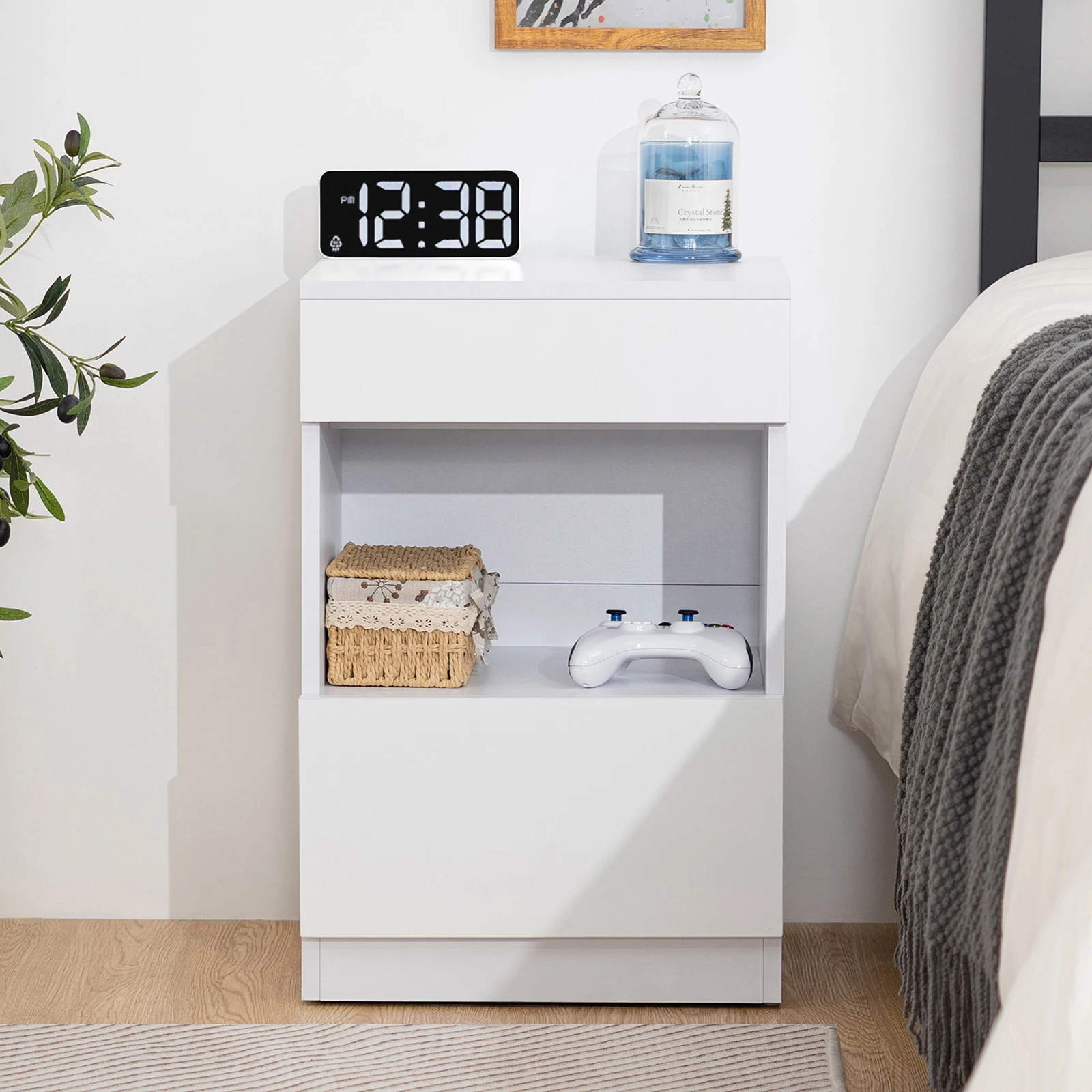 Bedside Table Home Nightstand with Drawers Storage Cabine LED Bedside Cabinet End Side Table Furniture for Bedroom