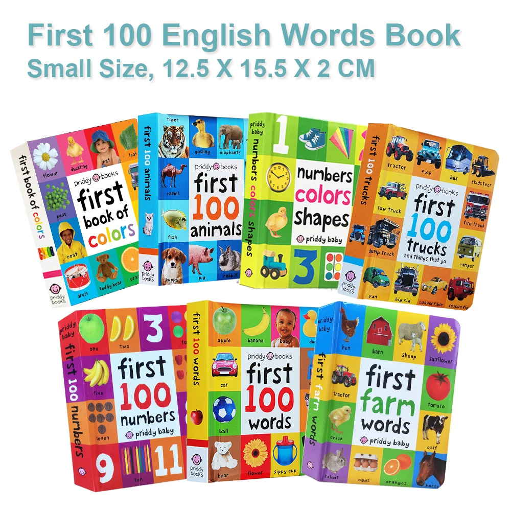 First 100 English Words for Kids Hardcover Cardboard Books Baby Early Education Learning Picture Book Montessori Toys 3-6 Years