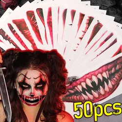 50pcs New Halloween Horror Big Mouth Face Temporary Tattoo Stickers Realistic Prank Halloween Makeup Stickers Diy Cosplay Tattoo