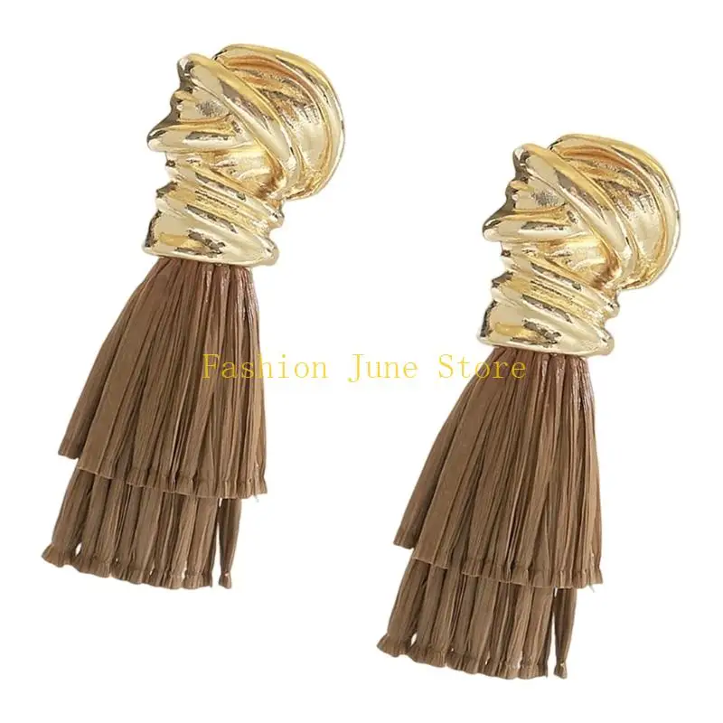 N5KA Statement Drop Earrings with Woven Look Detail for Daily Wear Looks