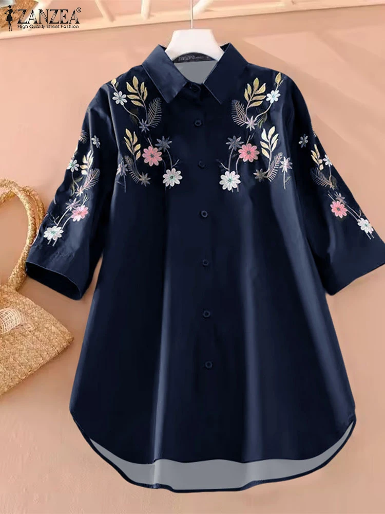

ZANZEA Floral Printed Long Shirts Tops Women Vintage Blusas Summer 3/4 Sleeve Lepel Neck Tunics 2025 Casual Cardigans