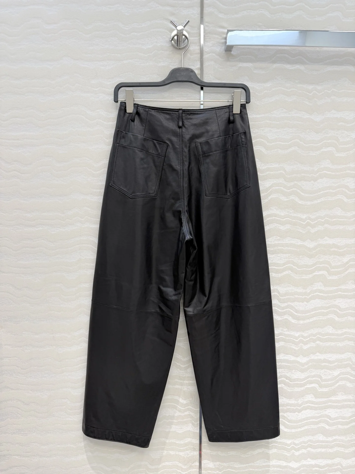 Women 100% Lambskin Curved Wide Leg Pants, High Waist Relax Fit, Slim Versatile, 2026 Early Fall New Arrival
