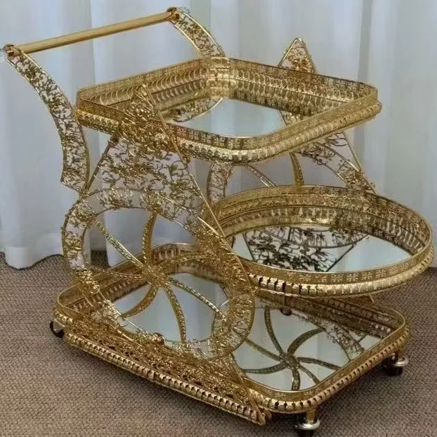 HYS high-end wine cart European three-layer food delivery cart hand push dessert cart  birthday cake art