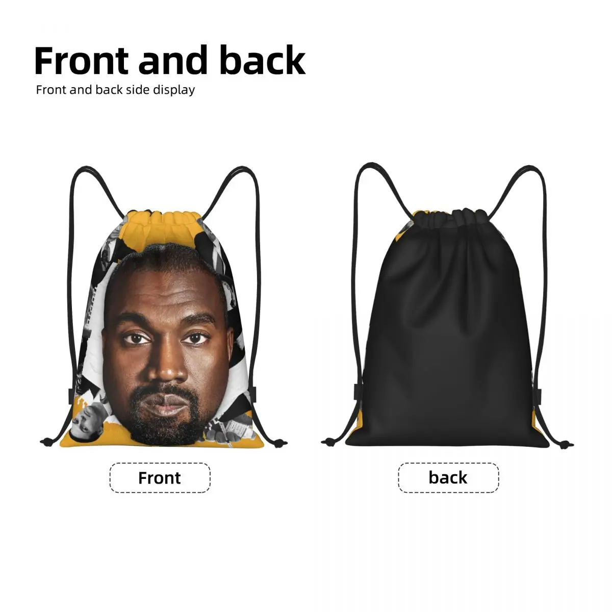 Custom Funny Kanye West Meme Drawstring Backpack Sports Gym Bag for Women Men Rapper Music Producer Shopping Sackpack