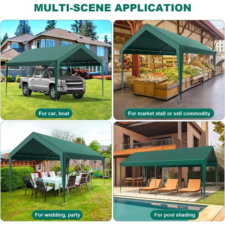 10x20FT الثقيلة Carport المحمولة سيارة المظلة المرآب قارب المأوى خيمة حفلة مع الأشعة فوق البنفسجية مقاومة للماء النسيج وأربعة الرياح #5