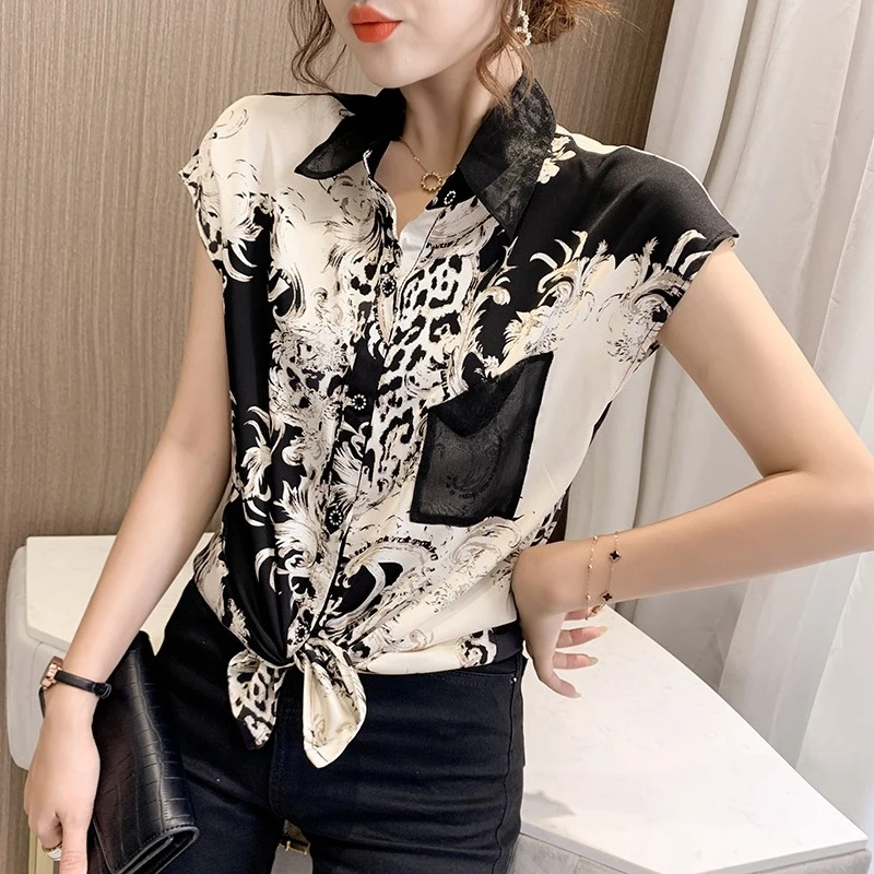 

Vintage Women's Blouses Print Casual Shirts Fashion Loose Spring/Summer Korean Clothing Short Sleeves Women Tops