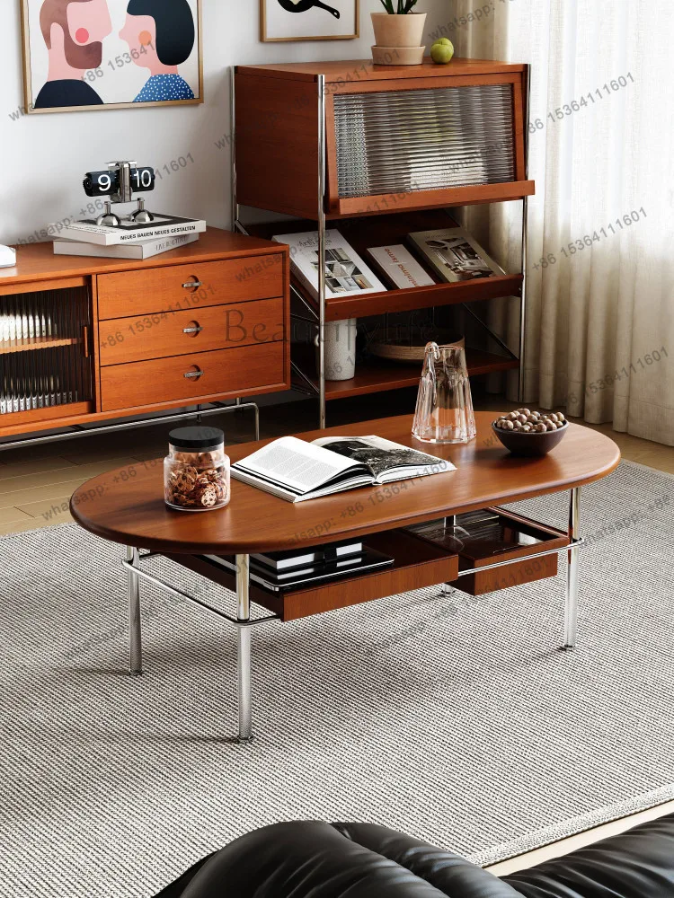 

French medieval solid wood coffee table household living room small apartment modern simple coffee table