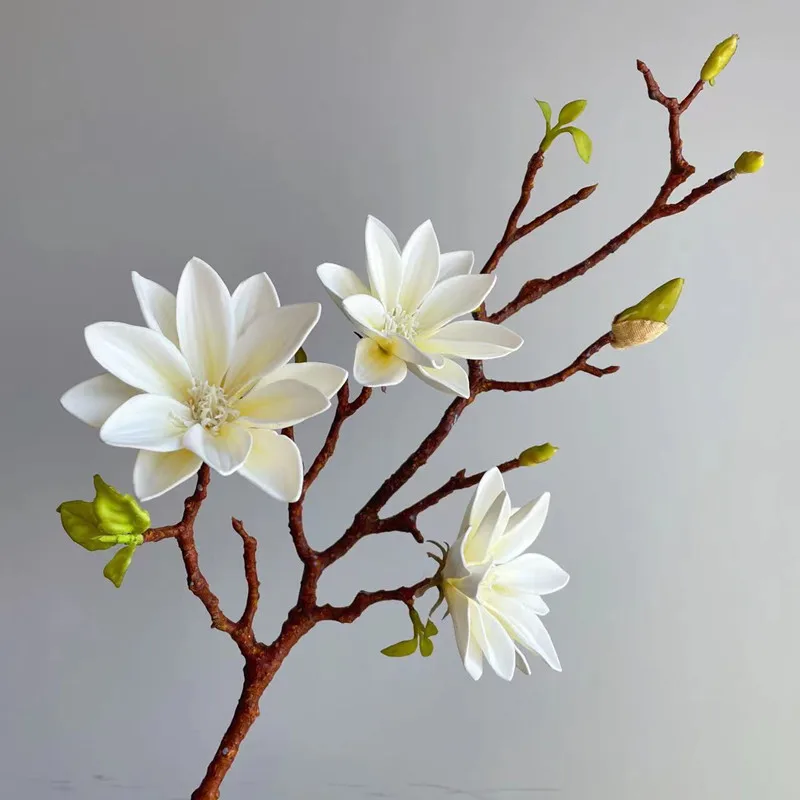 Realistische künstliche Magnolien-Blumenstiel, künstlicher Farbverlauf, Lotusblütenzweig für Hochzeit, Party, Zuhause, Tischdekoration, Zimmer, gefälschte Blume – Detail 10