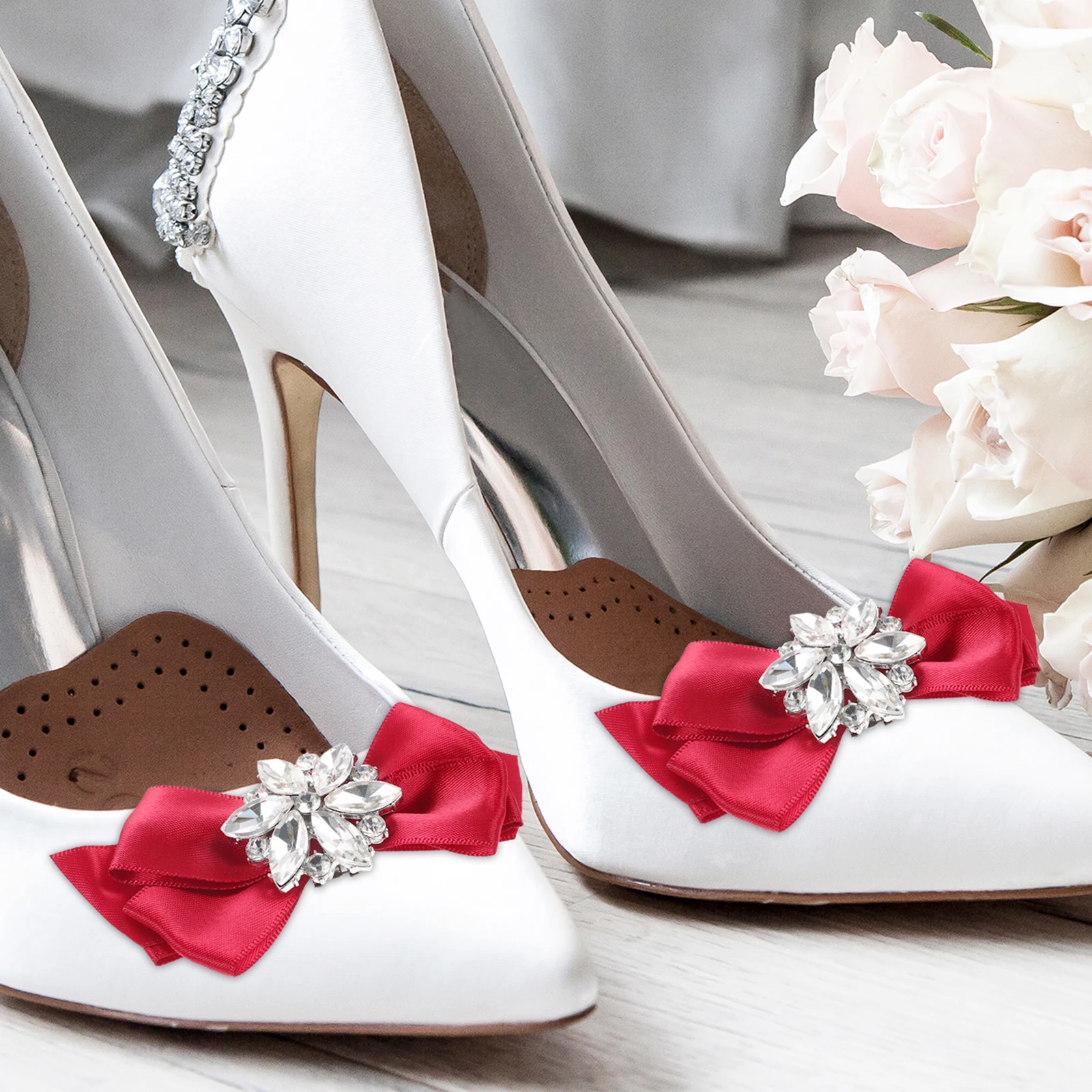 

s Bow Shoe Flower Clips Bridal Wedding Rhinestone Buckle Decorative Accessories for Women High Heels Crystal Embellishments