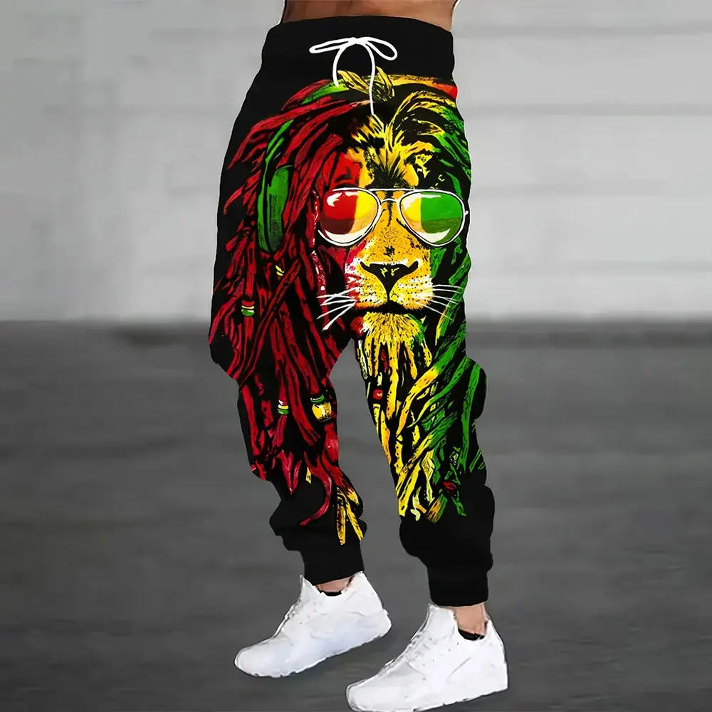 Winter New Thick Warm Pants Men Loose Casual Pocket Drawstring Sports Sweatpants Fashion 3D Dragon Digital Printed Sweatpants