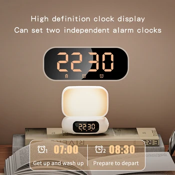 Clock speaker wireless smart RGB bedside lamp atmosphere LED night light with wireless charging G shape speaker alarm clock