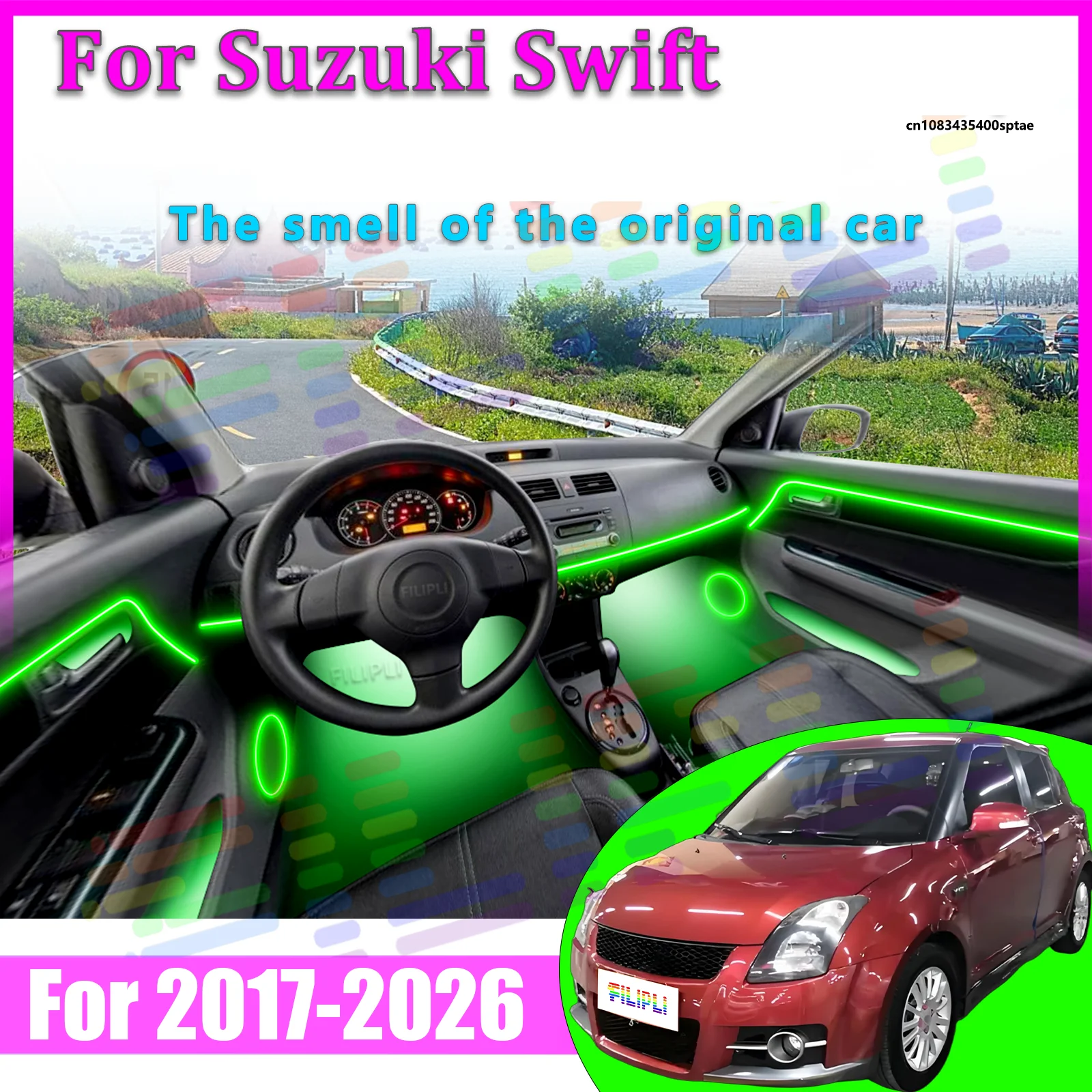 

For Suzuki_Swift A2L Car LED Ambient Lamps Colorful Atmosphere Lights Auto Interior Neon Strip App Control 64 RGB Light