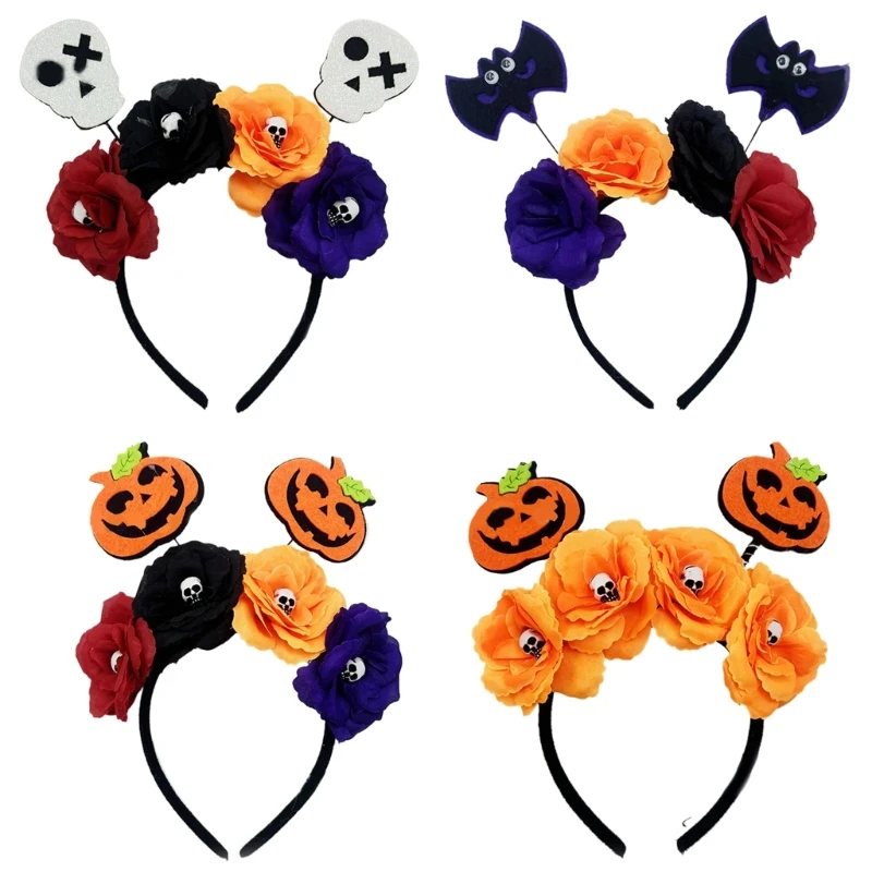 

Halloween Skull Flower Headband for Kids Holiday Hairhoop Carnivals Costume Devil Hairband Adult Roleplay Stage Headwear