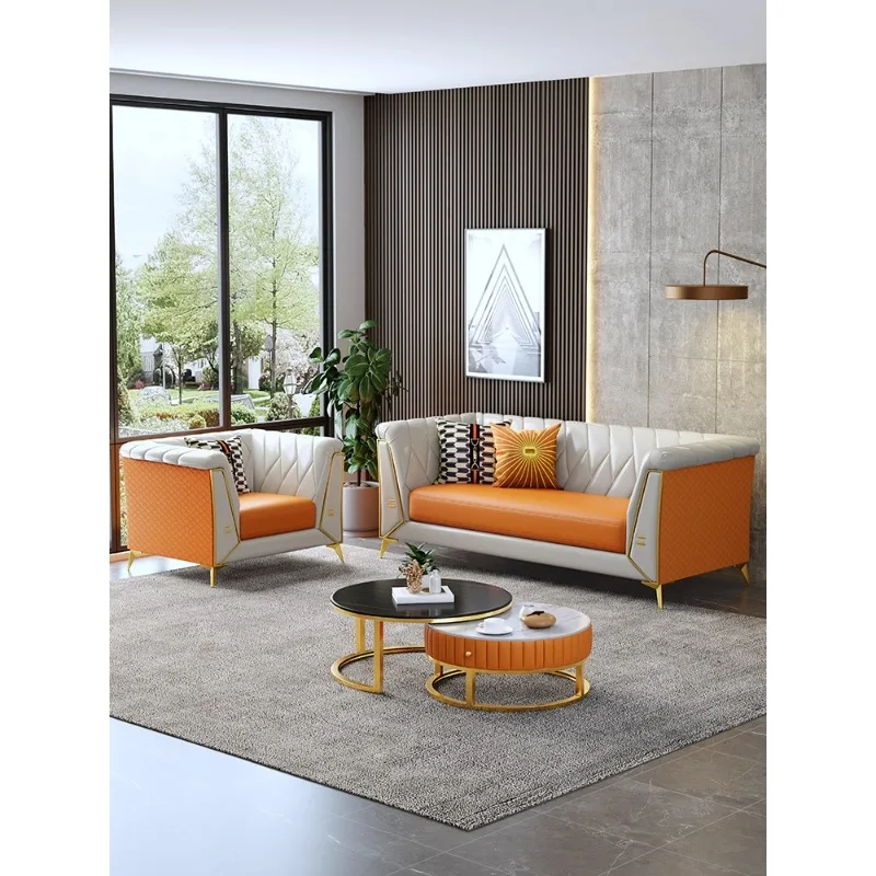 

American light luxury sofa small apartment technology cloth modern simple living room hotel beauty salon leather art three-perso
