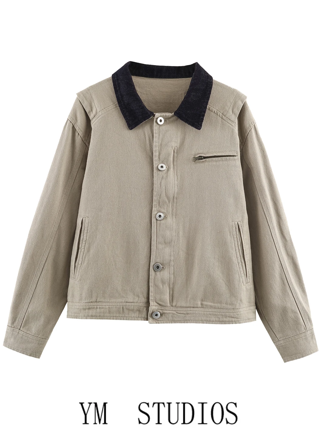 

Street Sle Vintage Color Blo Collar Workwear Jaet Loose Versatile Outdoor Casual ort Coat for Women Polyester Fiber