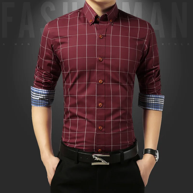 Plus Size 5XL 2024 New Autumn Fashion Men\'s Social Shirt Slim Fit Long Sleeve Plaid Shirt Men Cotton Casual Brand Men\'s Clothes