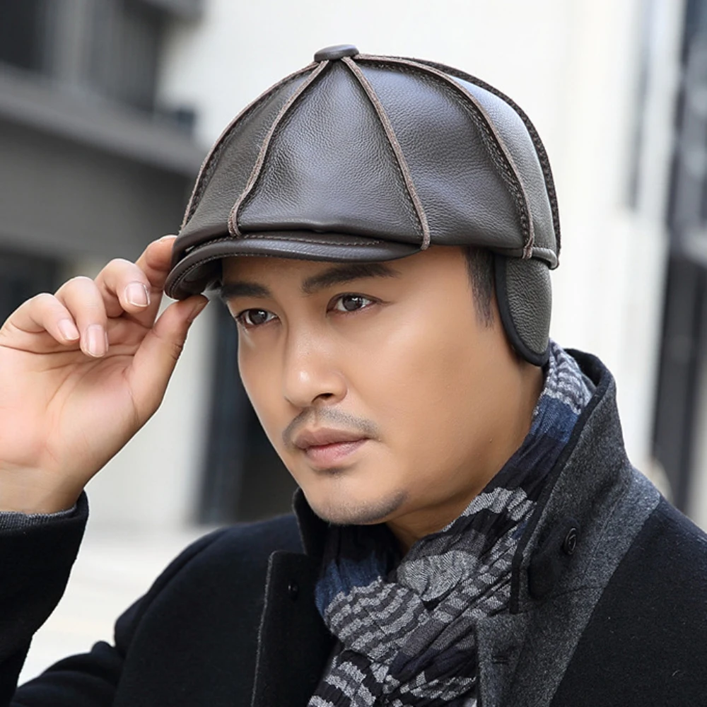 HT4848 Berets for Men Women High Quality Genuine Leather Hat Octagonal Ivy Flat Cap Male Female Autumn Winter Hat Beret Caps