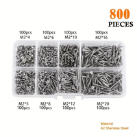 800pcs M2(2mm) Self Tapping Wood Carbon Steel Phillips Pan Head Self Tapping Screws Assortment Kit M2*4/5/6/8/10/12/16/20mm